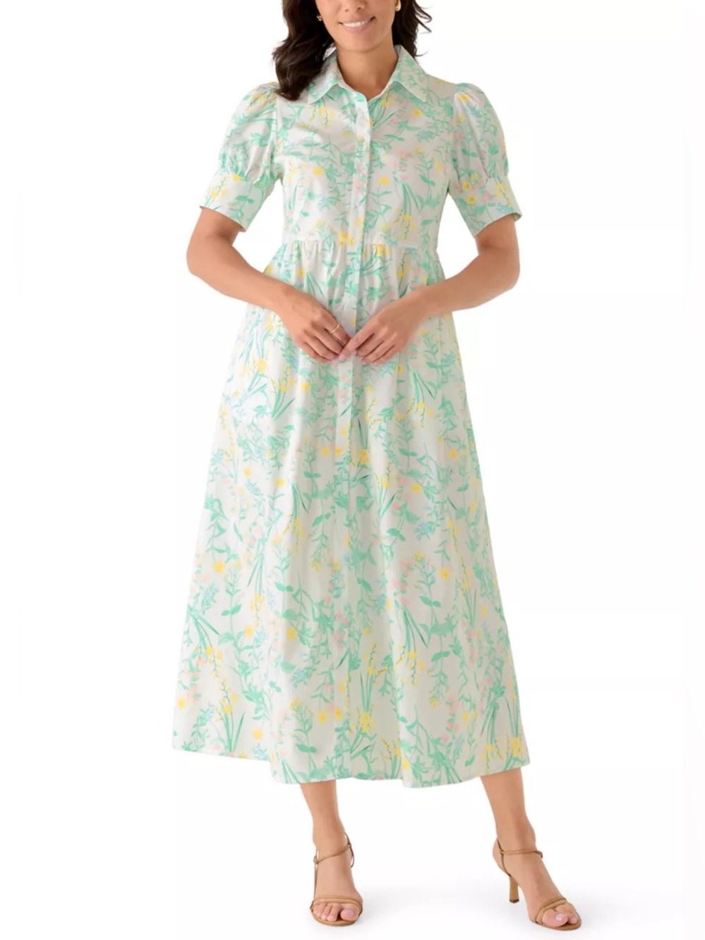 New crown & ivy Mint Floral Button-Front Meredith Maxi Dress